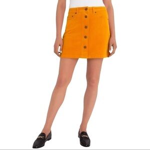 90s Y2K Mustard Yellow Corduroy High Waist Button Front Academia Mini Skirt 10